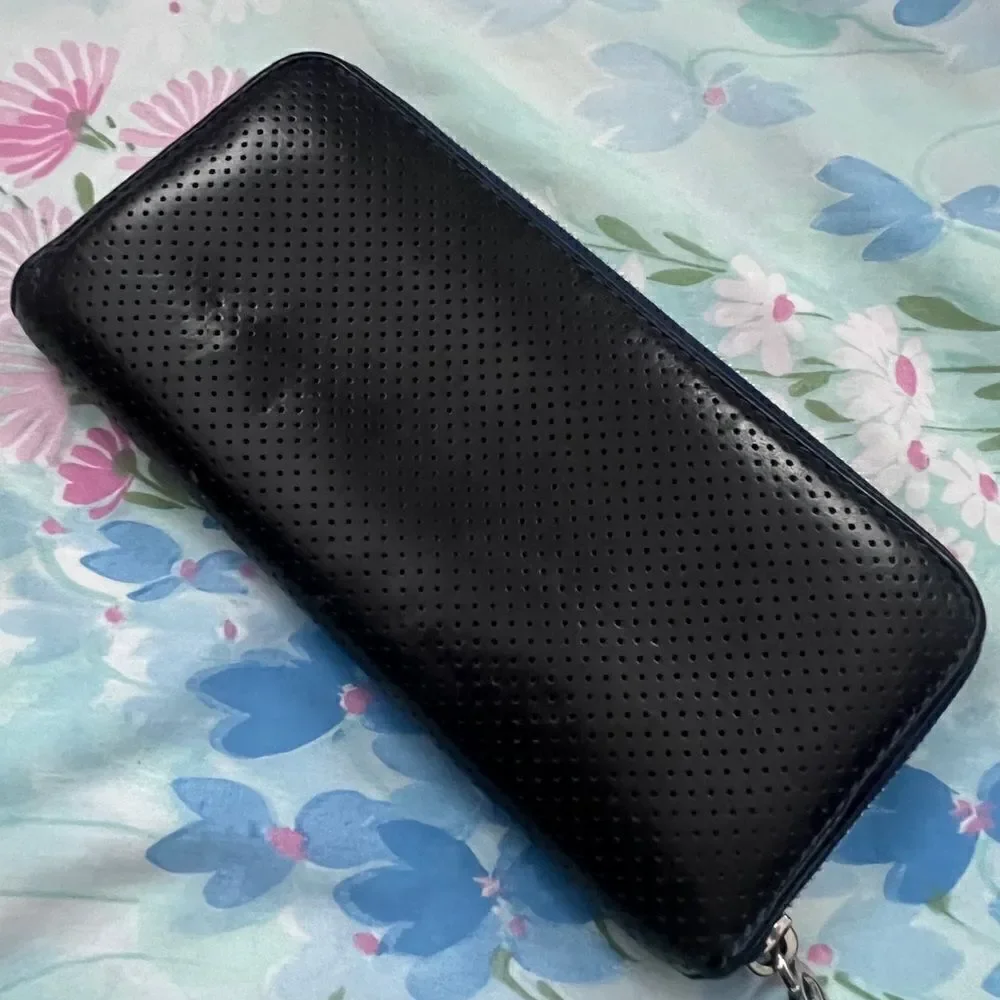 Michael Kors Perforated Zip Around Leather Wallet - Black and Blue